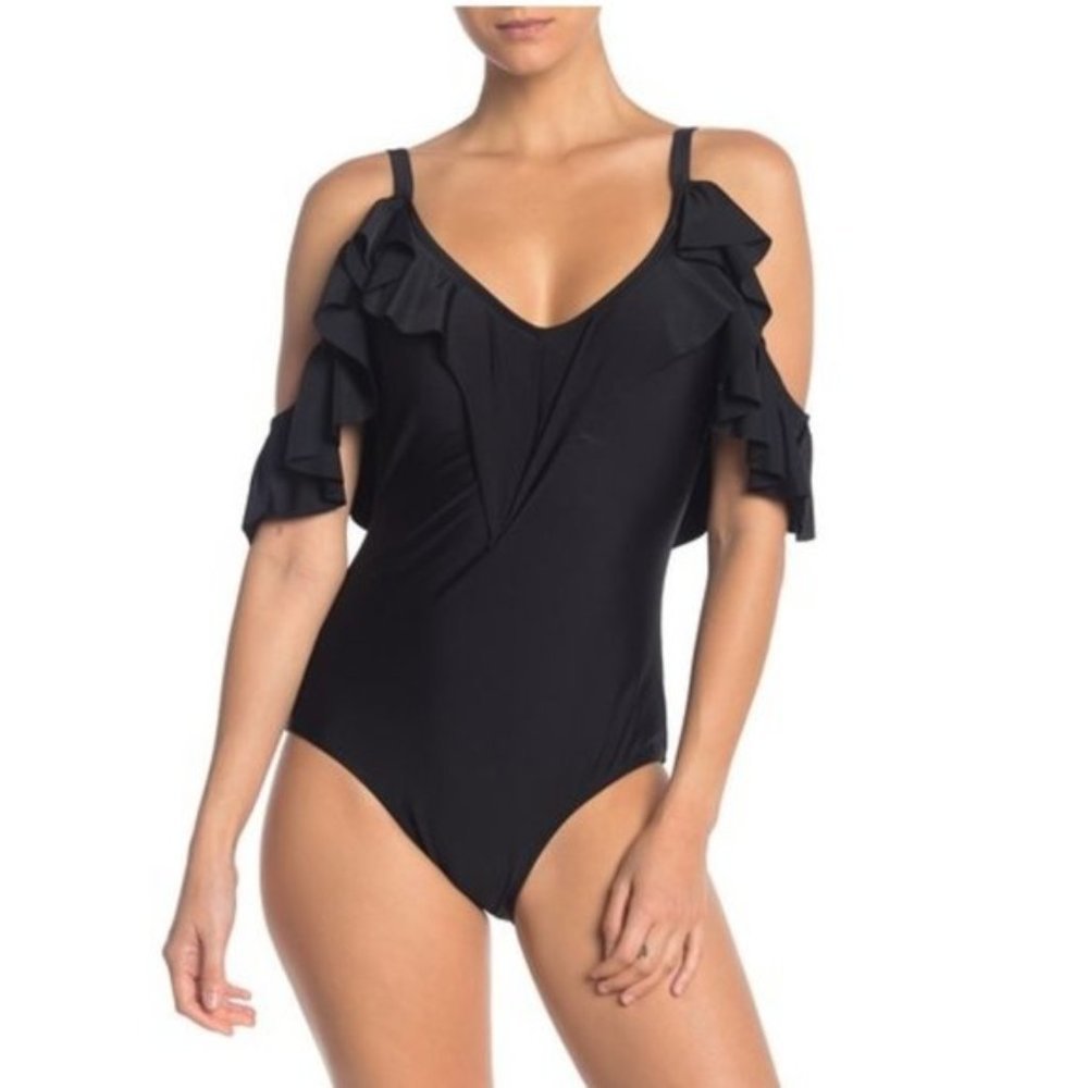 Nicole Miller One-piece Swimsuit RuffledCold Shoulder